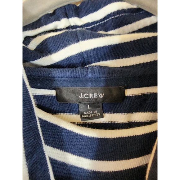 J. Crew Large Crew Neck Pullover Blue White Striped Long Sleeve Nautical Sweater - Picture 6 of 7